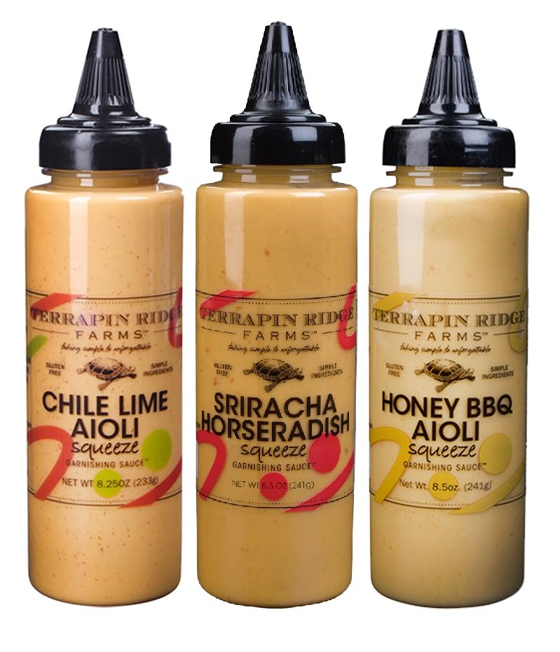 Terrapin Ridge Farms Squeeze Favorites Set - Chile Lime Aioli, Sriracha Horseradish, Honey BBQ Aioli - 3 Bottle Sampler
