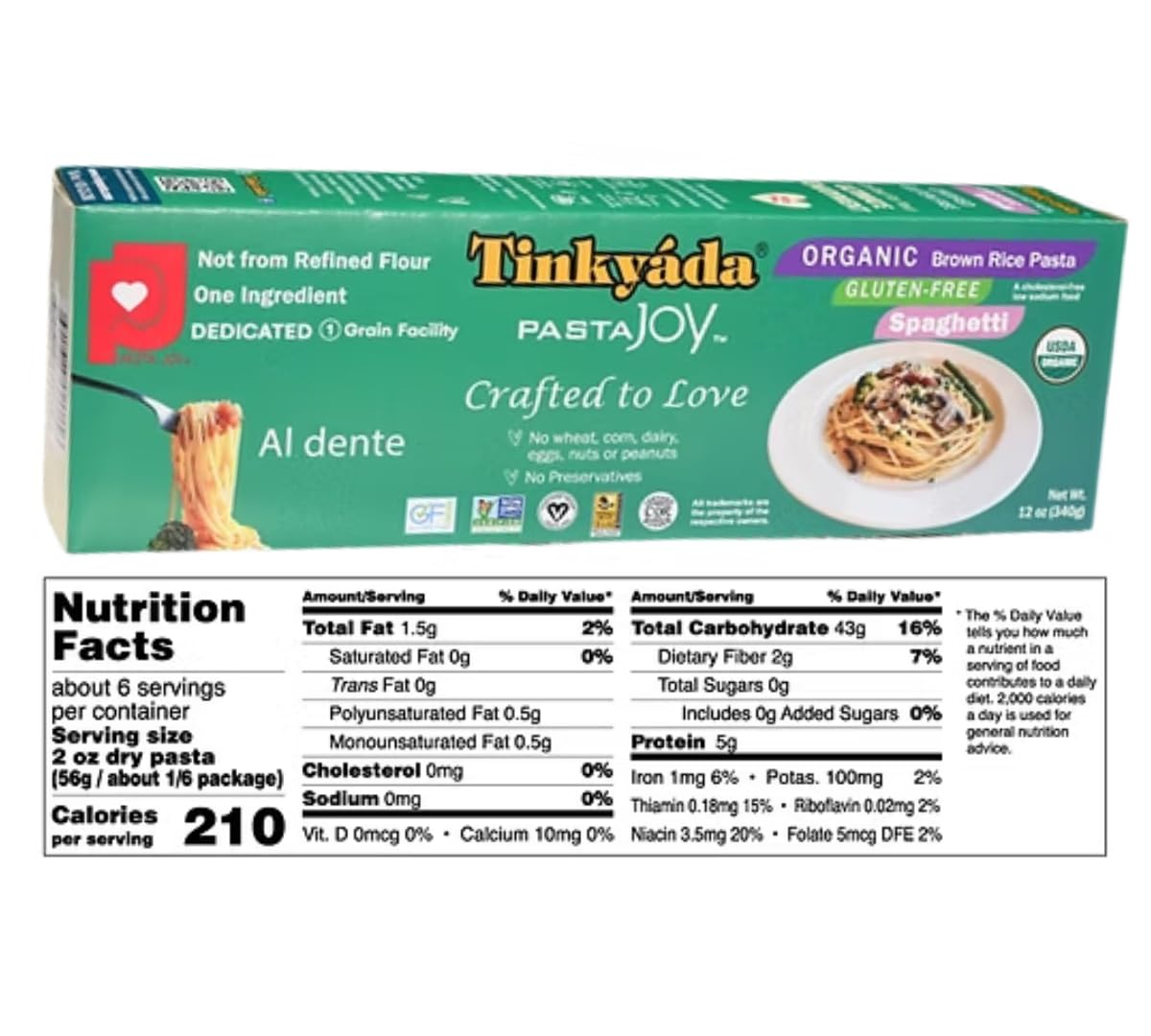 Tinkyada Organic Gluten-Free Brown Rice Pasta Variety Pack, 8 Pack - Elbow, Spaghetti, Lasagne & Penne - Certified Organic, Wheat-Free, Made from