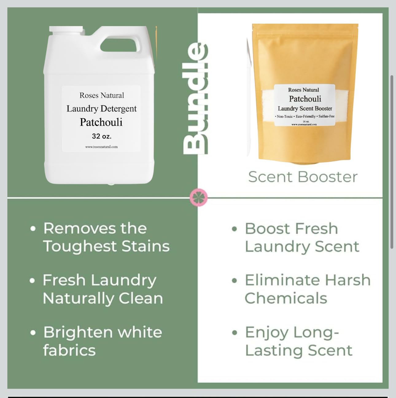 Patchouli Laundry Detergent and Scent Booster Bundle, 32 oz Detergent, 16 oz Booster, Natural Laundry Set, Eco-friendly, Patchouli Essential Oil