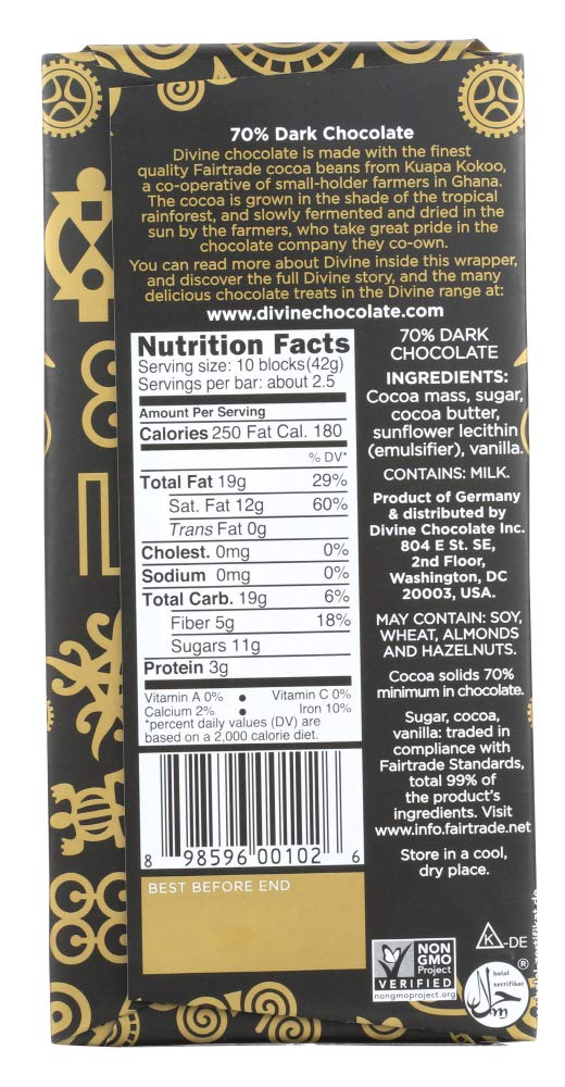 Divine Fairtrade Dark Chocolate - 70% Cocoa (100g)