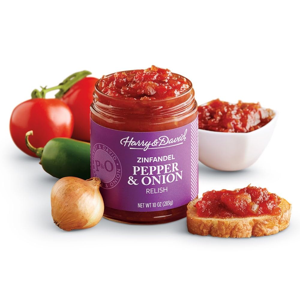 Harry & David Classic Recipe Pepper & Onion Relish With Zinfandel, Plant Based Condiment, Food Topping, Hamburger & Hot Dog Relish, Sandwich Spread
