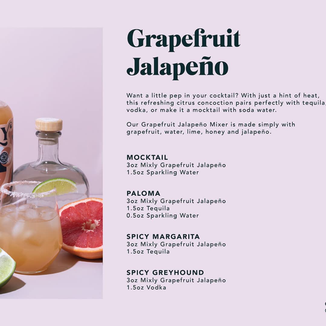Mixly Grapefruit Jalapeño Mixer, Spicy Margarita Mix, Paloma, Made with Fresh Squeezed Juice, Ready to Drink, Use with Vodka, Tequila, Soda Water, 16