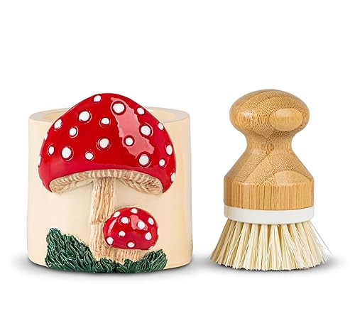 Mushroom Dish Brush Holder And Dish Scrubber Dish Brush And Holder Set Dish Scrub Brush For Cleaning Dishes
