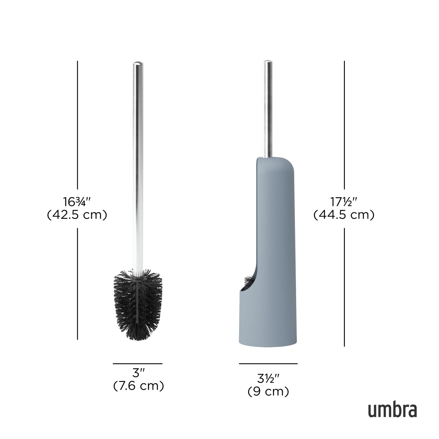 Umbra Touch Toilet Brush with Hideaway Holder - Durable, Slim, Plastic and Metal Bowl Cleaner with Bristles, Slate Blue