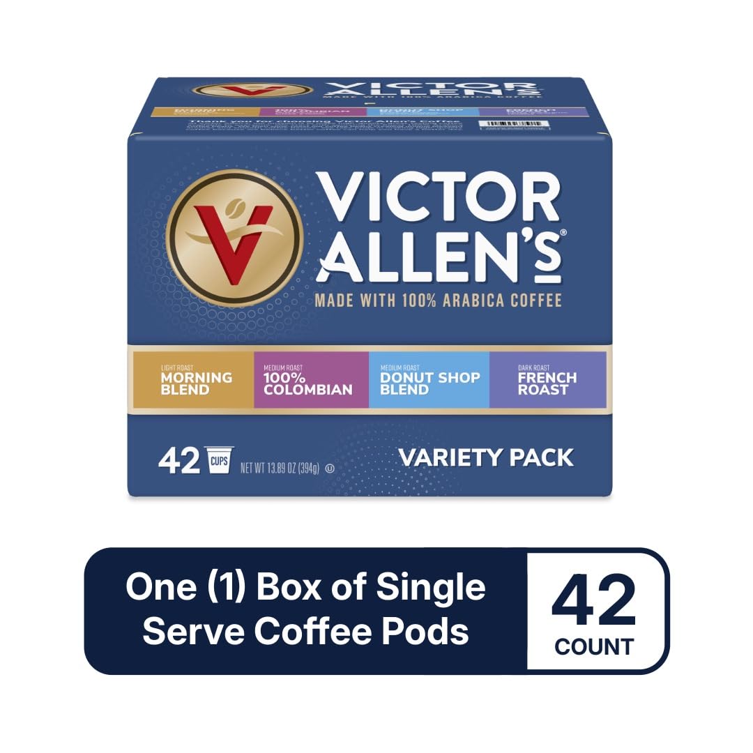 Victor Allen's Coffee Variety Pack (Morning Blend, 100% Colombian, Donut Shop Blend, French Roast), 42 Count, Single Serve Coffee Pods for Keurig
