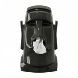 Creative Moai Tissue Box Holder with Headphone Holder, Suitable for Living Room, Bedroom and Other Desktop Storage Boxes, Green,Cream White, Black
