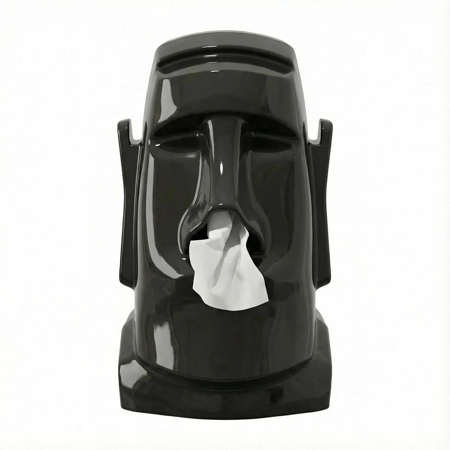 Creative Moai Tissue Box Holder with Headphone Holder, Suitable for Living Room, Bedroom and Other Desktop Storage Boxes, Green,Cream White, Black