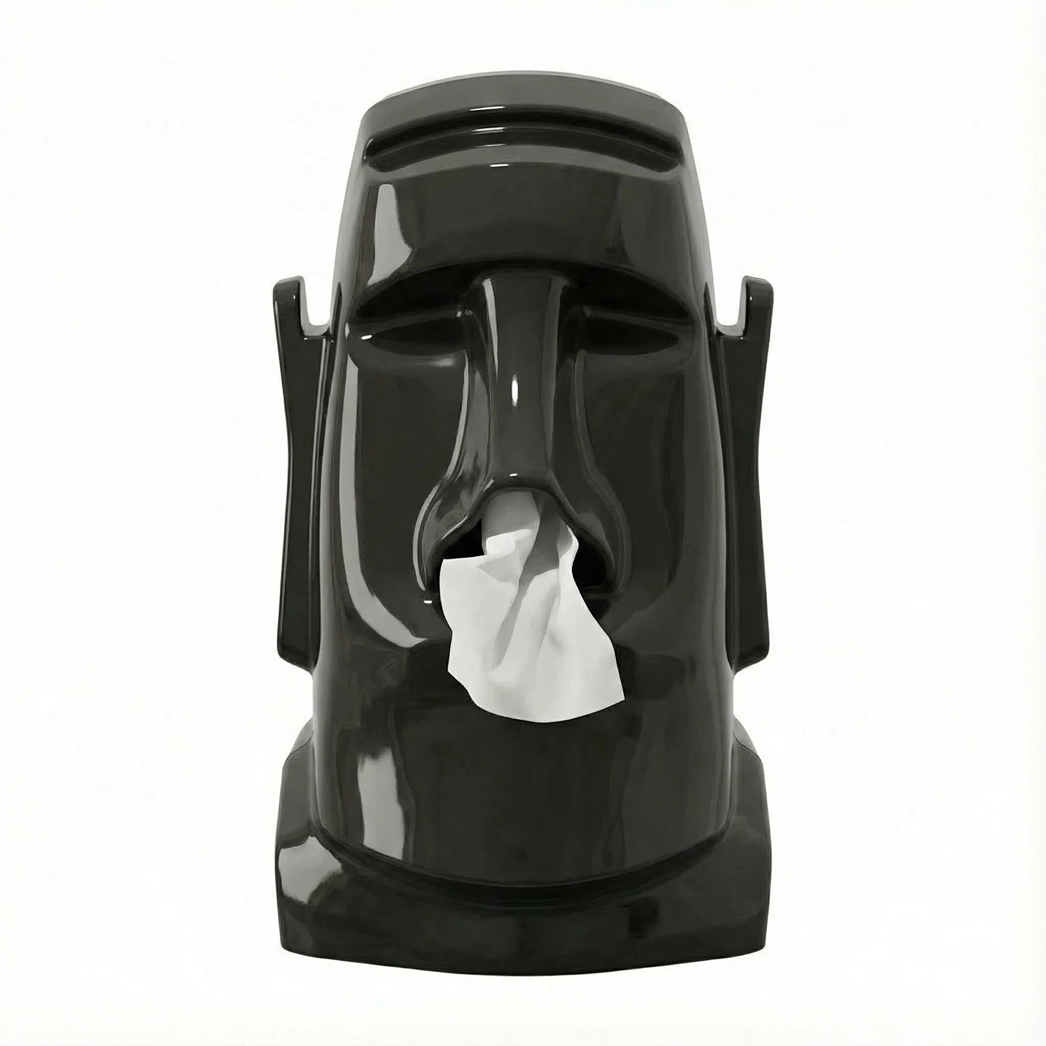 Creative Moai Tissue Box Holder with Headphone Holder, Suitable for Living Room, Bedroom and Other Desktop Storage Boxes, Green,Cream White, Black