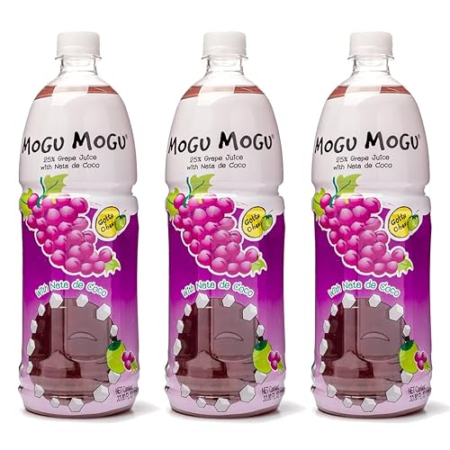 [Pack of 3] [Free Measuring Spoon] Mogu Mogu Juice with Nata De Coco - 33.8 Fl Oz Large Family Size (Grape), 320 ml