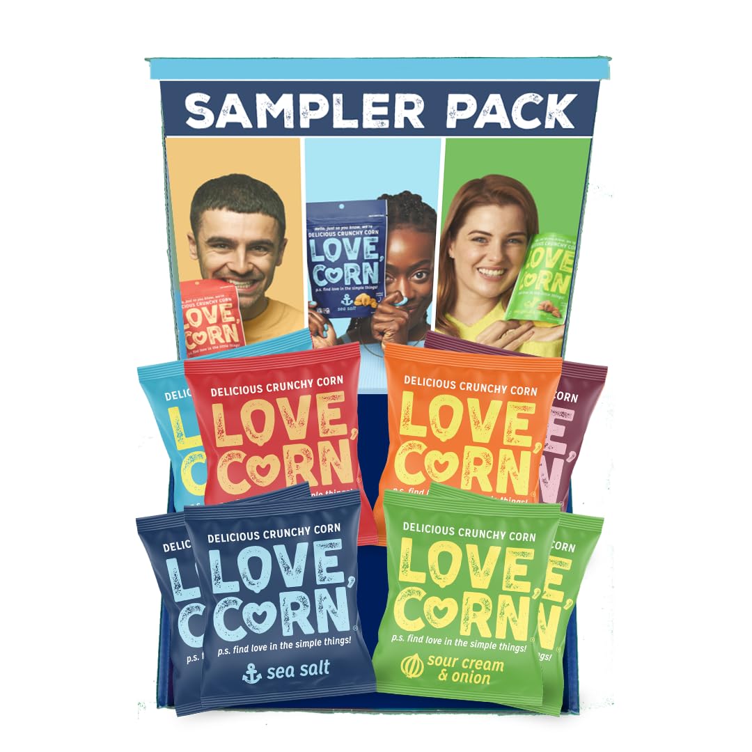 LOVE CORN Sampler Variety Pack - Crunchy Roasted Corn Snack - Assorted Flavors - Gluten Free & Non-GMO - Lunchbox & On-the-Go, Alternative to Chips