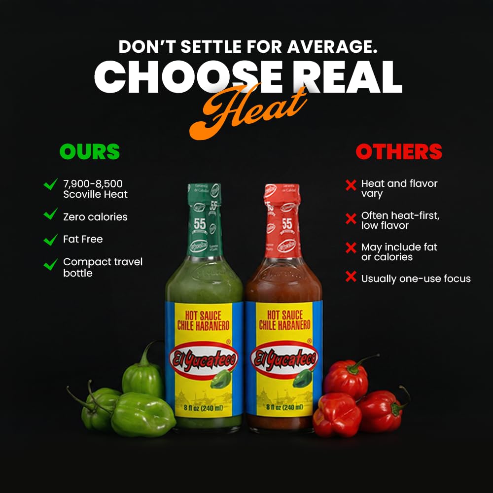 El Yucateco Habanero Hot Sauce Variety Pack, Green and Red Chile Habanero Salsa Picante