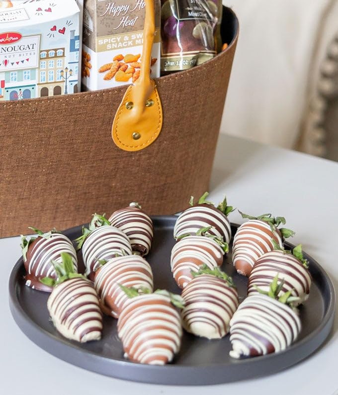From You Flowers Belgian Chocolate Covered Strawberries - 12 Fresh Dipped Milk, White & Dark Chocolate Berries for Birthday & Anniversary