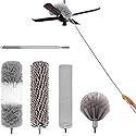 5PCS Retractable Washable Curved Microfiber Duster, with Extension Pole Feather Duster, Reusable Bendable Washable Dusters Set, for Cleaning Ceiling