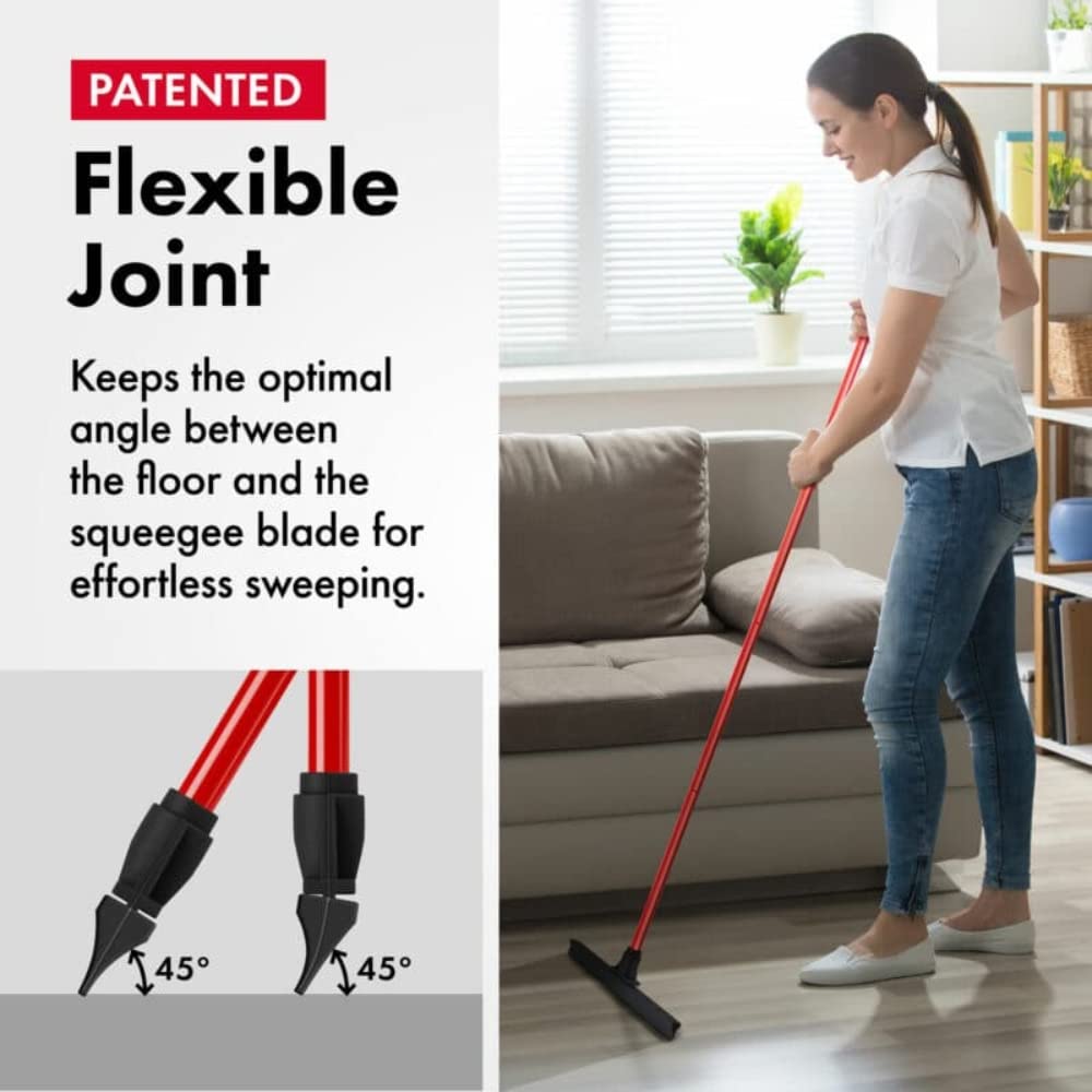Heavy-Duty Floor Squeegee - Large 18" Wide Blade & 55" Long Handle Professional Grade Concrete, Garage & Commercial Rubber Squeegee Broom Floor