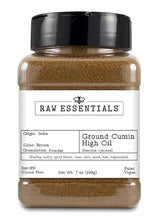 Raw Essentials Ground Cumin - High Oil 4% for Bold Aroma & Flavor - Ground Spice for Chilis, Stews, Marinades & Veggie Dishes - 7 oz Bottle