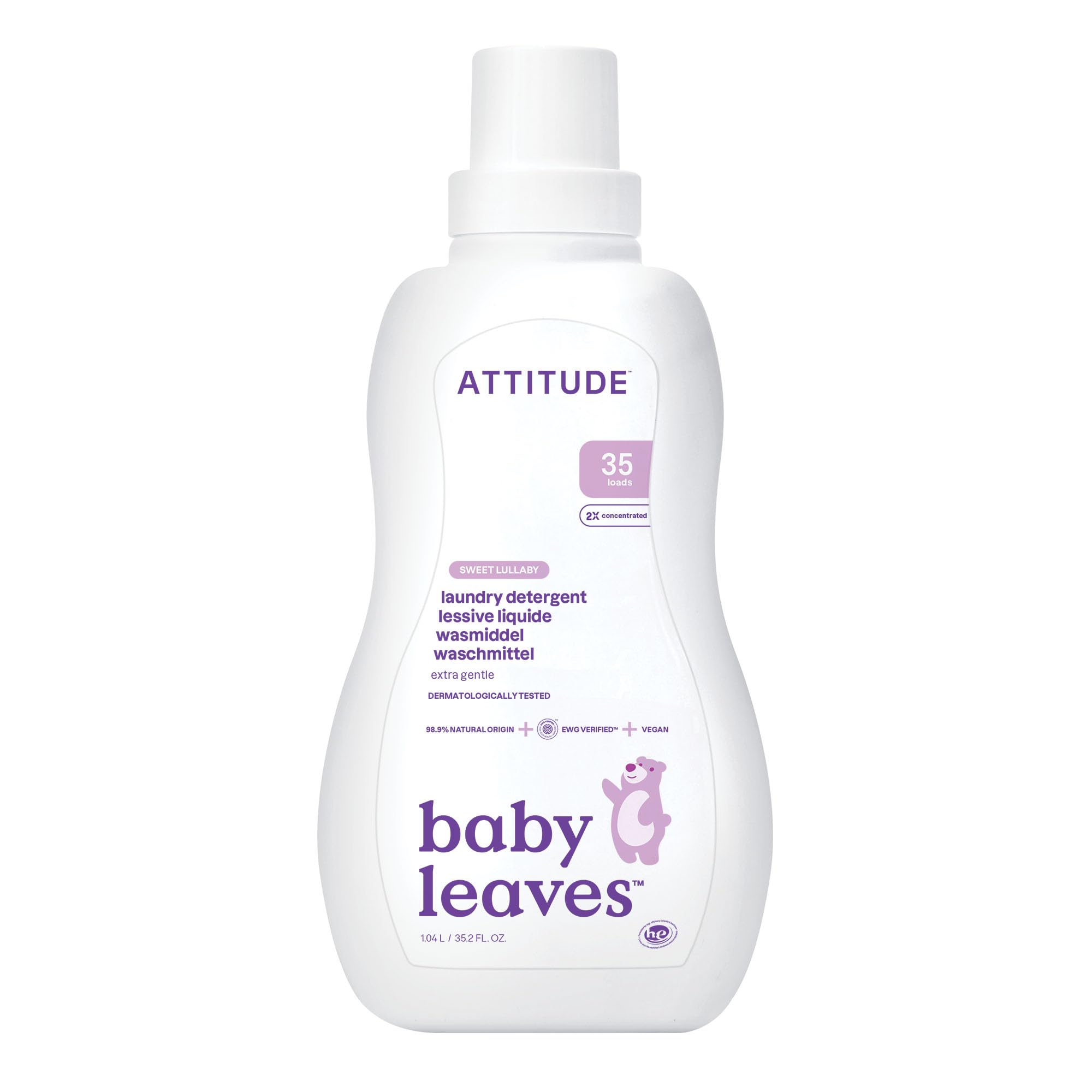 ATTITUDE Baby Laundry Detergent, EWG Verified, Plant and Mineral-Based Formula, HE Compatible, Vegan Household Products, Sweet Lullaby, 35 Loads, 35.5