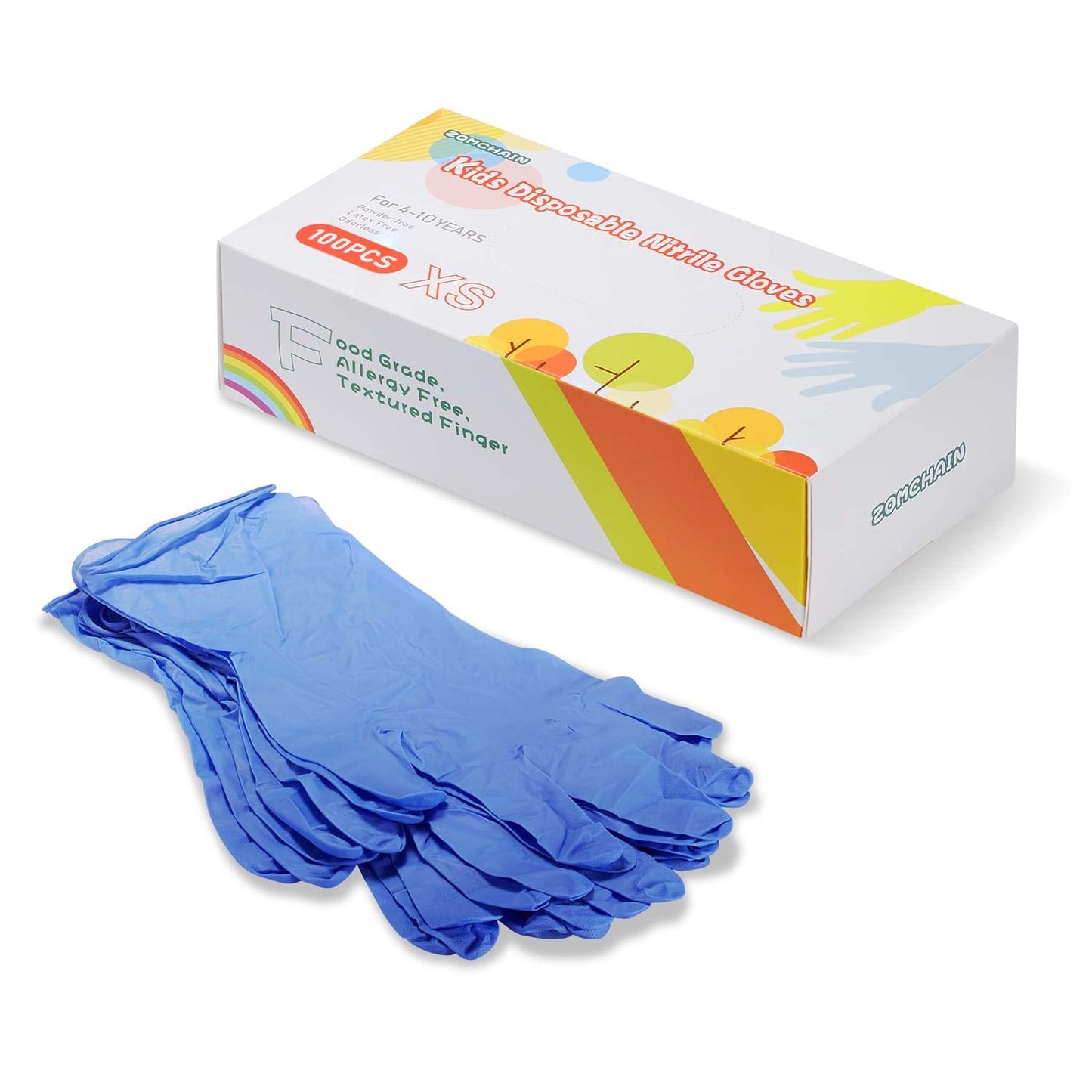 zomchain nitrile gloves Kids Gloves Disposable, Nitrile Gloves for 4-10 Years - Latex Free, Powder Free - for Kids Festival Preparation, Crafting