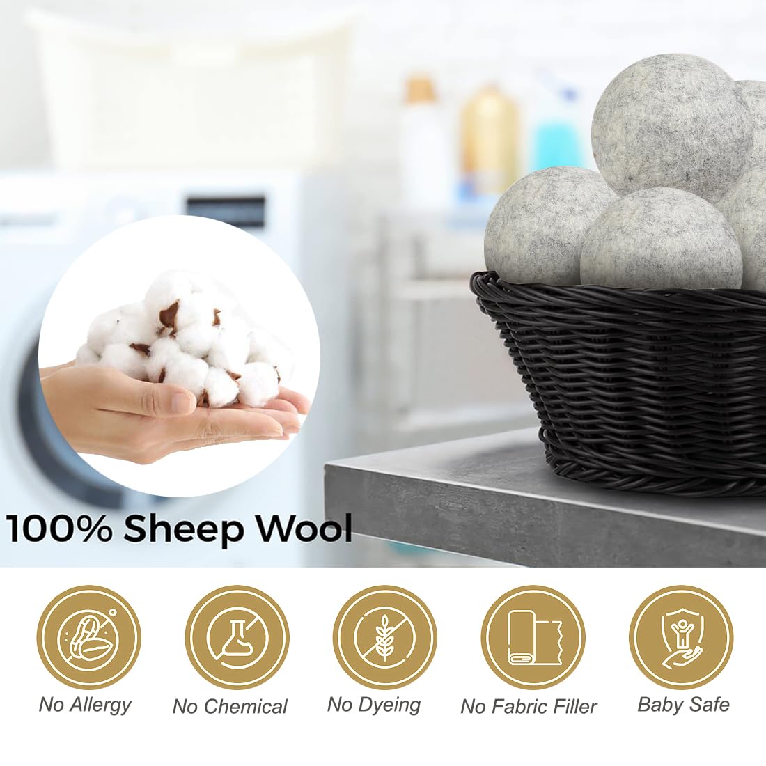 Wool Dryer Balls 6 Pack Reusable Laundry Drying Ball New Zealand Natural Fabric Softener Reduce Clothing Static and Wrinkles