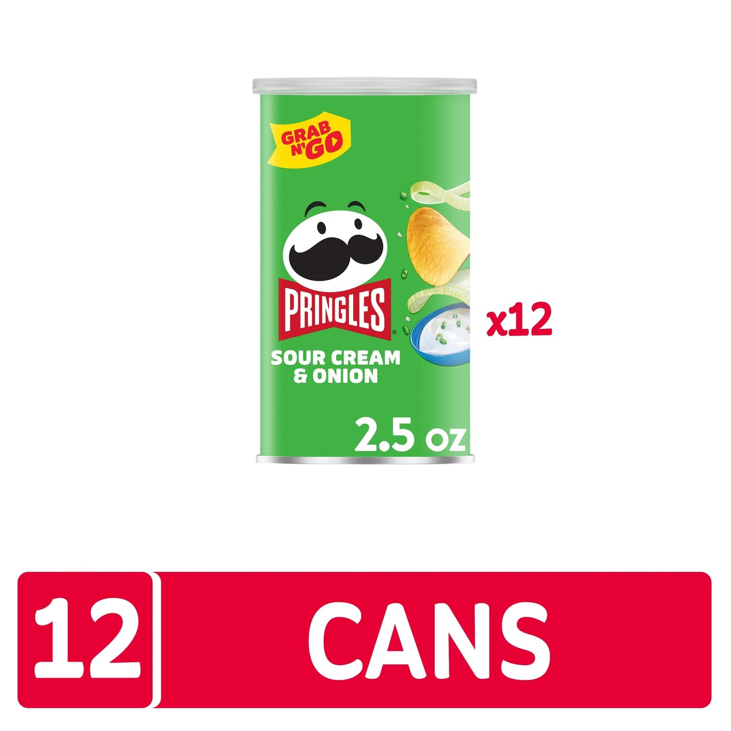Pringles Potato Crisps Chips, Lunch Snacks, Office and Kids Snacks, Grab N' Go, Sour Cream and Onion, 1.88 Pounds (12 Cans)