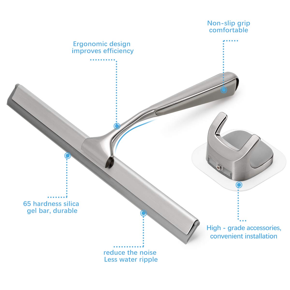 xinTTree Shower Squeegee Squeegee for Shower Glass Door Bathroom Windows Kitchen Mirror and car Glass Most Practical 10 inch Durable Handle Silver