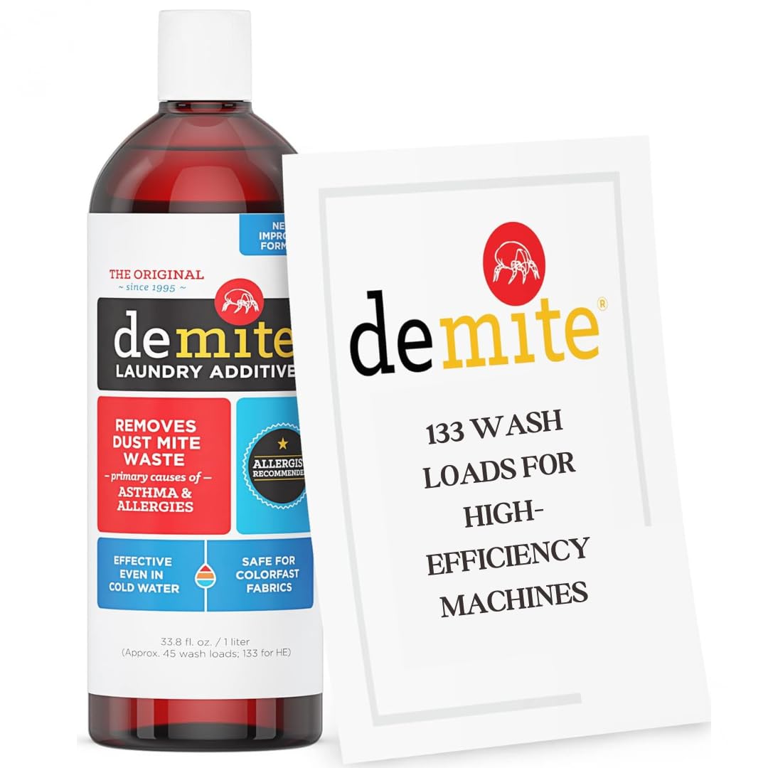 DeMite Laundry Additive - Dust Mite Waste Remover for Allergy Relief, Treatment for Bedding & Clothes, Safe for Children & Pets, Fragrance-Free Gentle