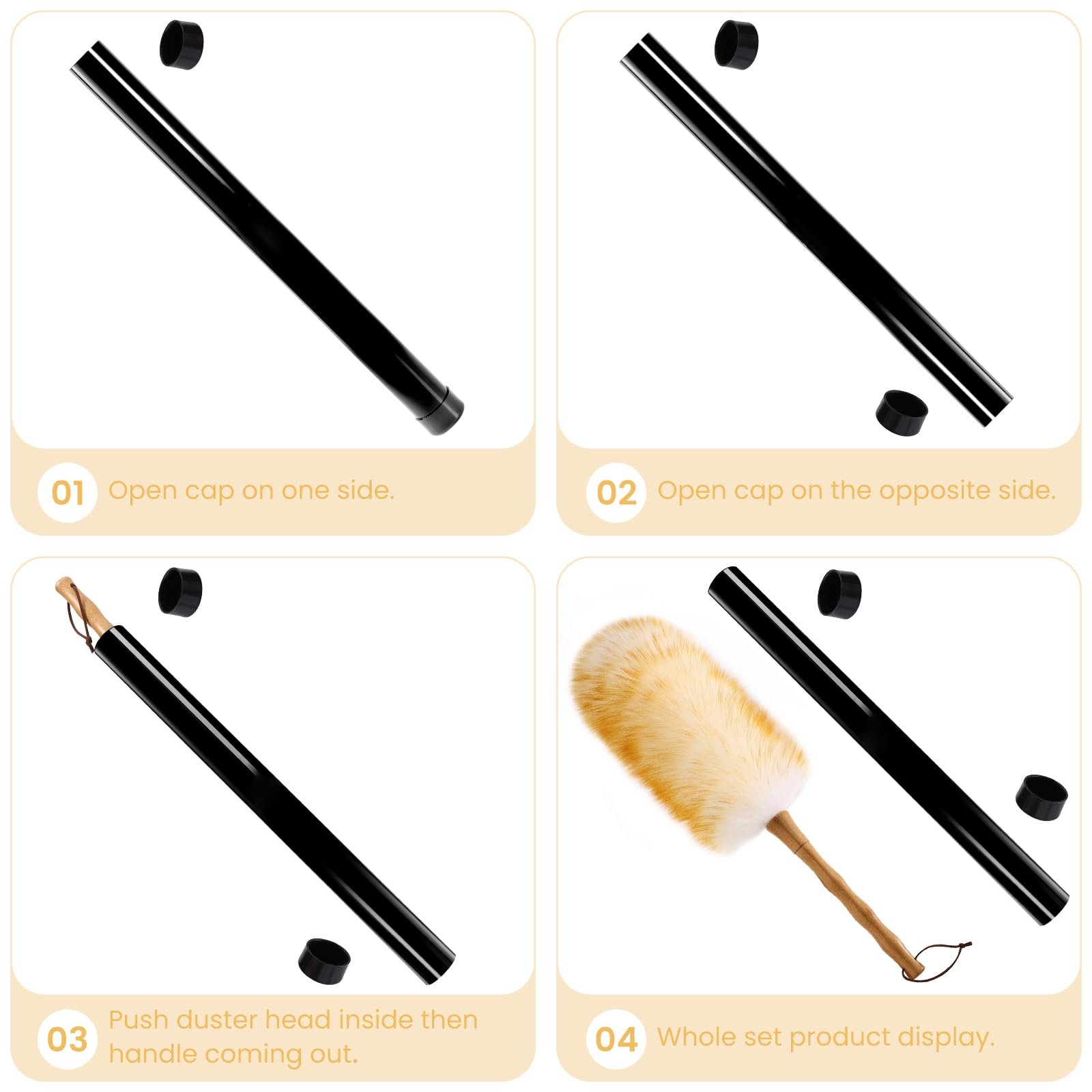 Lambs Wool Duster with Solid Bamboo Handle,Leather Hang Strap,18.9 inch Long,Natural Feather Duster for Cleaning Ceiling Fans,Window Blinds,Computer