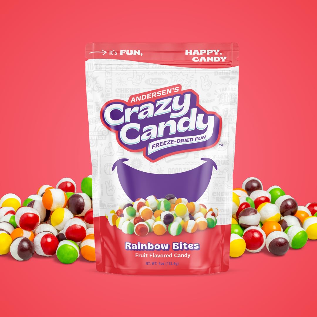 Freeze Dried Candy, Crazy Candy Rainbow Bites - Crunchy Fruity Candy, Intense Flavor Light Texture