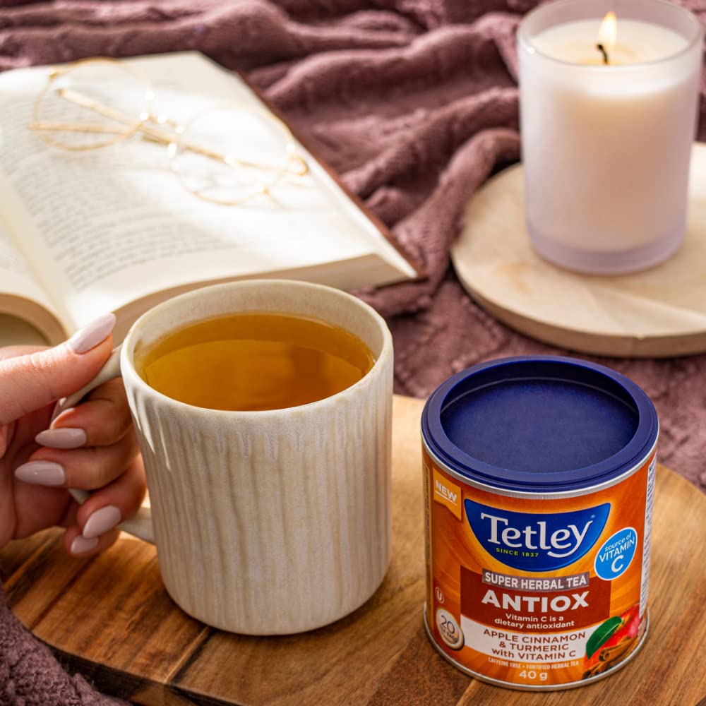 Tetley Super Herbal Antiox Tea: Apple, Cinnamon & Turmeric with Vitamin C - 20 Tea Bags, 40 Grams, Naturally Caffeine Free