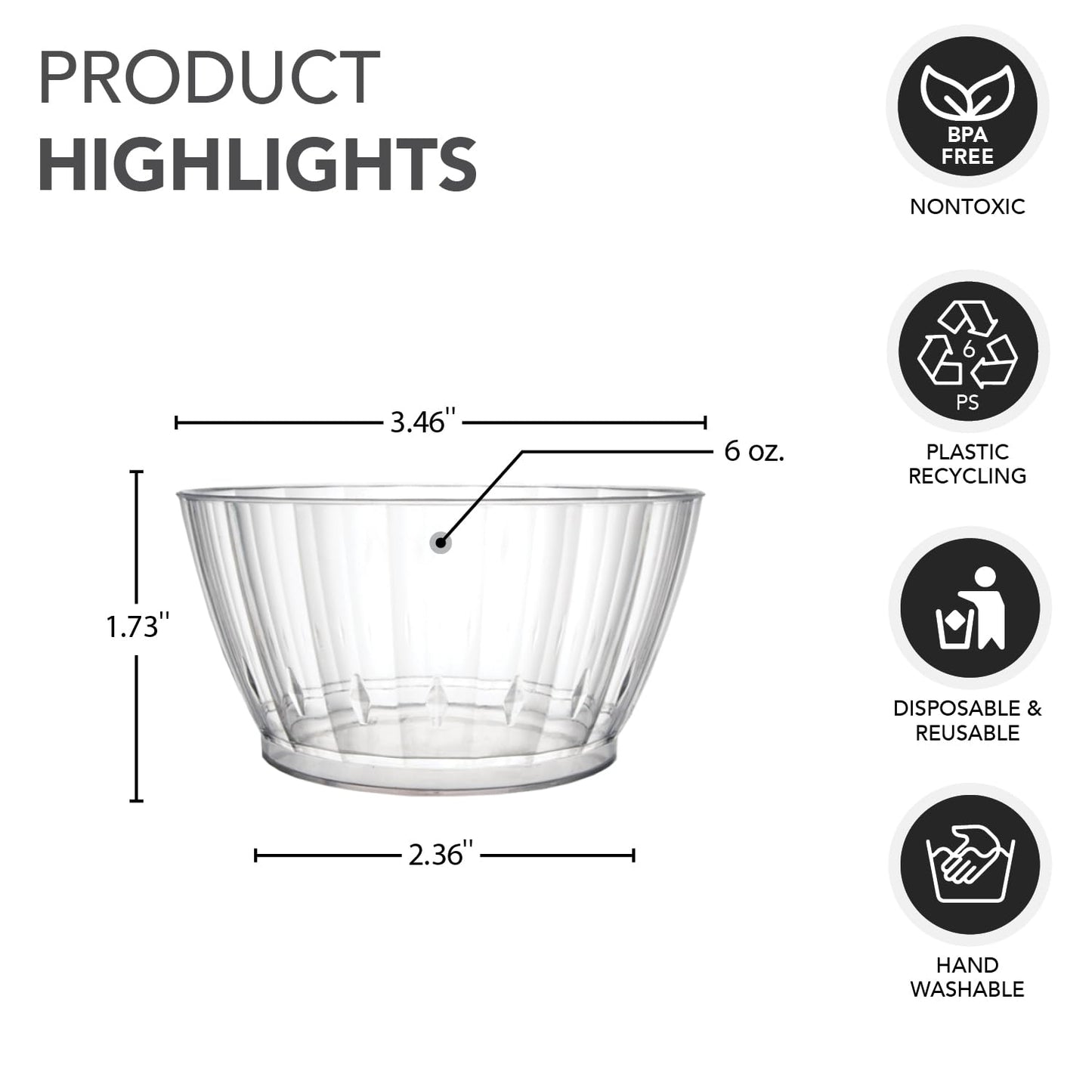 Party Essentials Deluxe/Elegance Quality Plastic 6-Ounce Fruit/Nut/Dessert Bowls, 80-Count, Clear