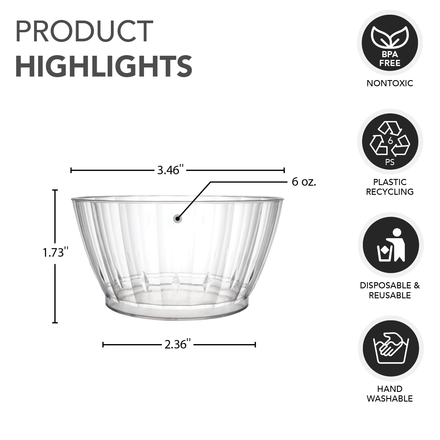 Party Essentials Deluxe/Elegance Quality Plastic 6-Ounce Fruit/Nut/Dessert Bowls, 80-Count, Clear