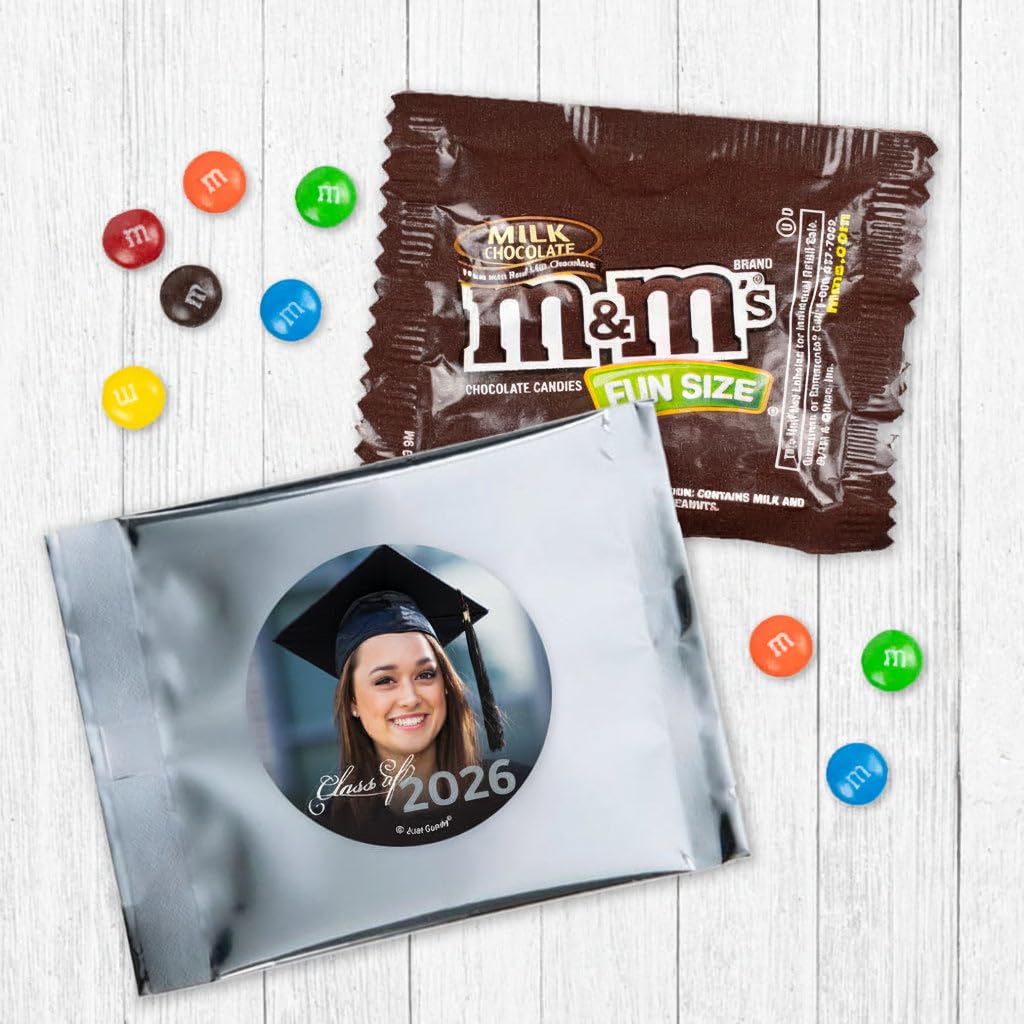 24ct Custom Silver Graduation Photo Fun Size Candy Bags & Chocolate Minis