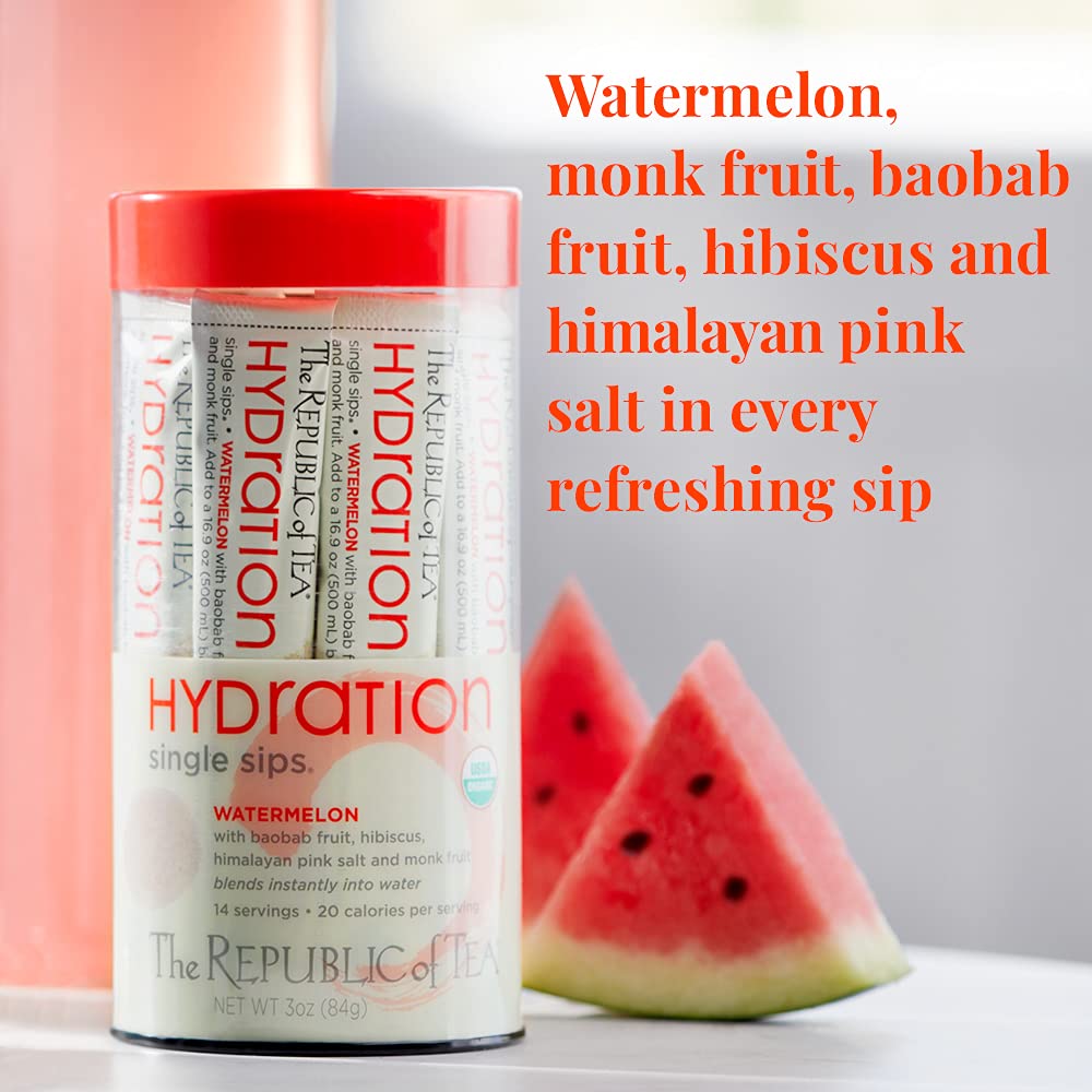 The Republic of Tea, Tea Hydration Watermelon Single Sip Organic, 14 Count