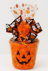 Halloween Pumpkin Gift Basket - Assorted Candy, Chocolates, Cookies & Snacks - Customizable Gift for Kids, Adults, Family, or Office (8" Plastic