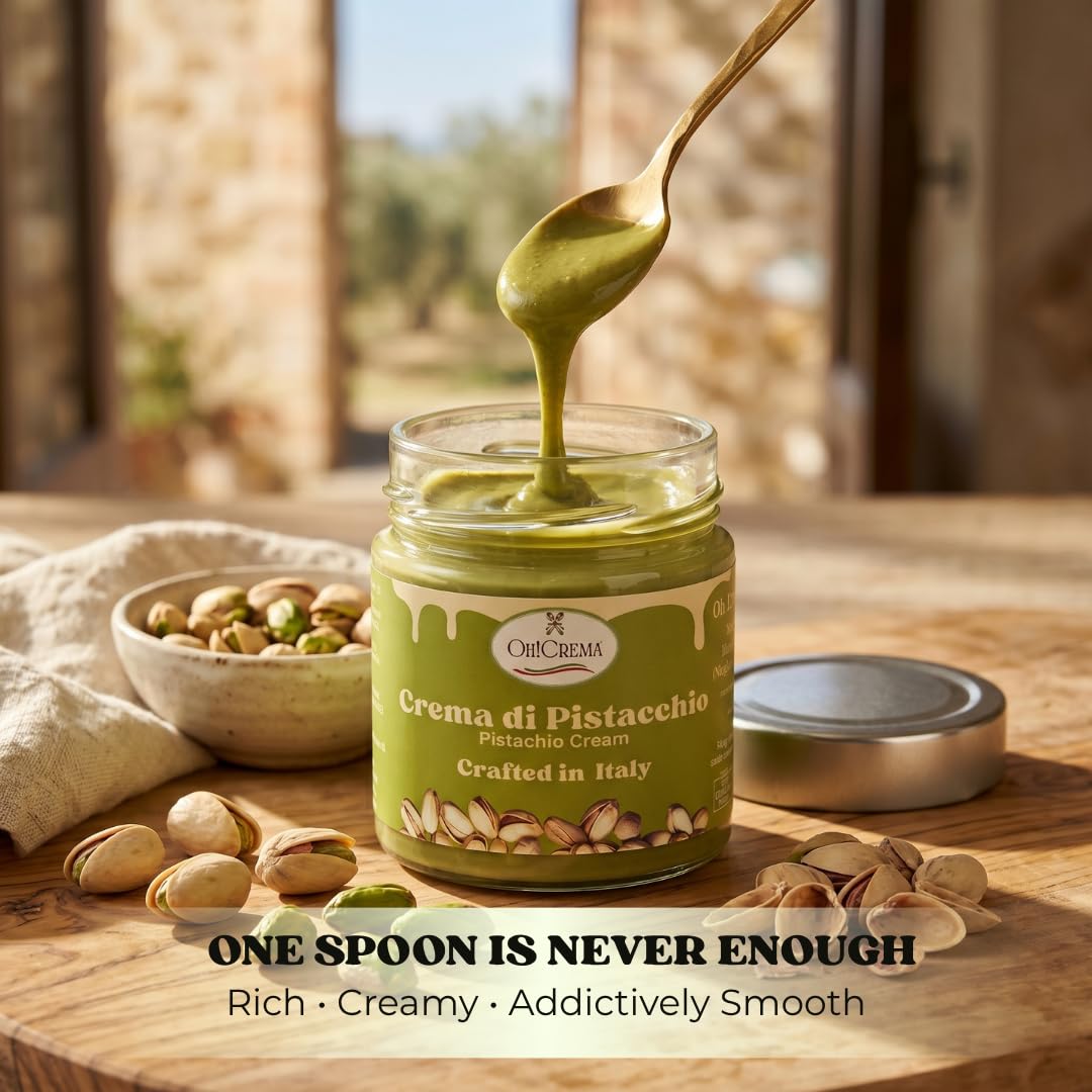 Oh! Crema Premium Italian Pistachio Cream Spread - 200g Authentic Crema di Pistacchio Made with 100% Italian Pistachios - Gourmet Sweet Nut Butter