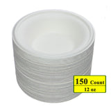 Belinlen 150 Pack 12 oz Round Disposable Bowls Eco-friendly 100% Natural Sugarcane Biodegradable Compostable Bagasse Tree Free and Plastic Free (150)