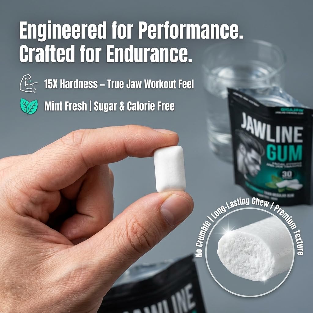 GigaJaw Jawline Gum - 15X Hardness for Effective Facial Exercise- Mewing Jaw Gum | Mint Flavor | Sugar-Free, Calorie-Free | Pack of 30 Pieces