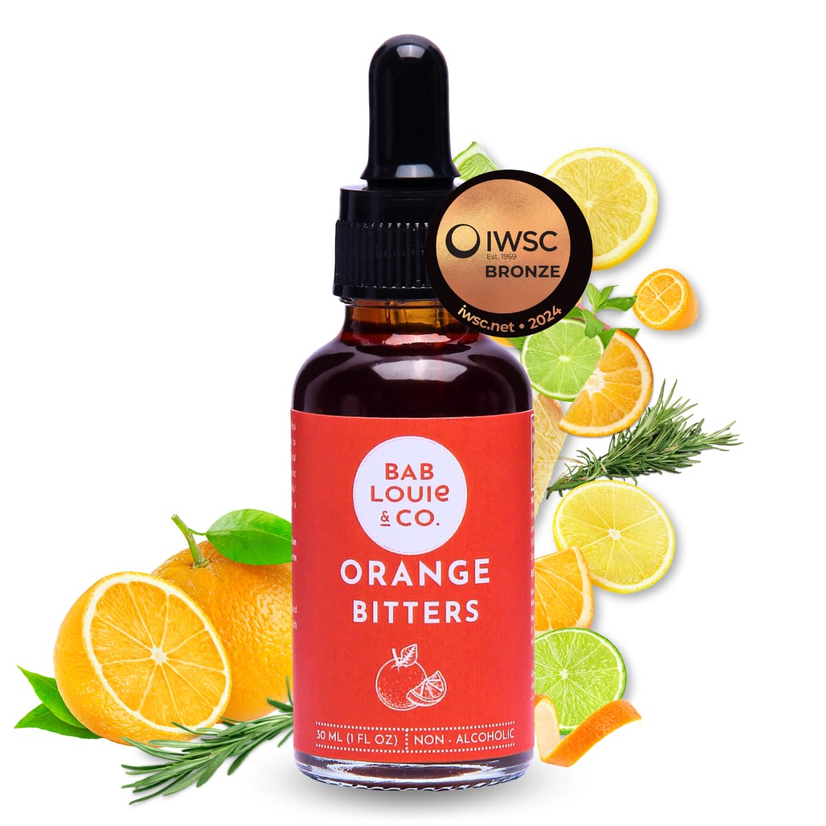 Bab Louie & Co. Orange Cocktail Bitters, Non Alcoholic Award winning Bitter (30ml/1Fl. Oz) 11 Servings, Zero-Sugar, Barrel Aged/Craft Bitters