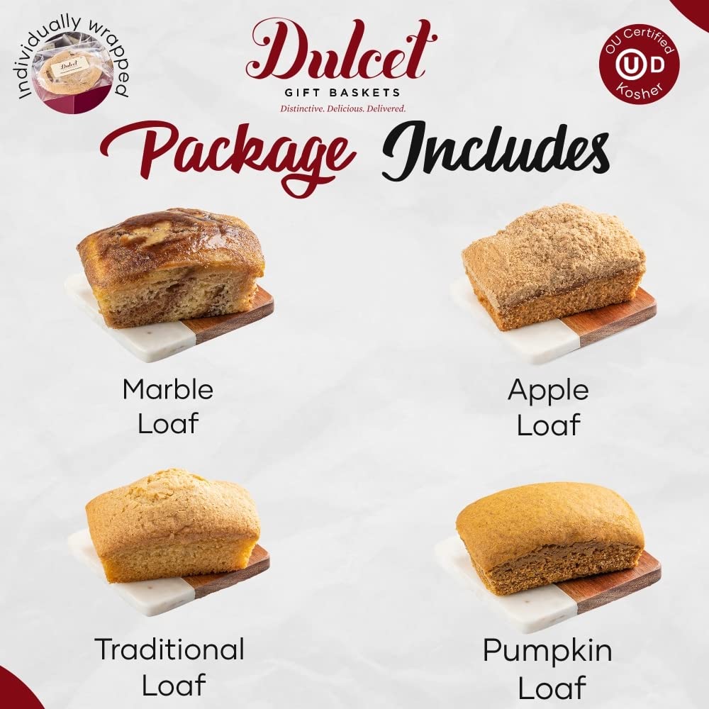 Dulcet Gift Baskets Tea Loaf Assortment with Fresh Baked Marble, Apple cinnamon & Pumpkin Cake Delightful Flavors for Holidays, Birthday, Sympathy