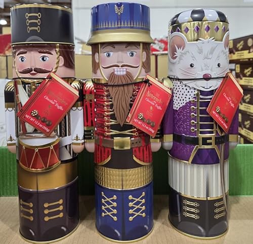 Character Tin Silvercrane Nutcrackers Holiday Gift Tins with Chocolate Truffles 12.3oz 350g (Three Tins)