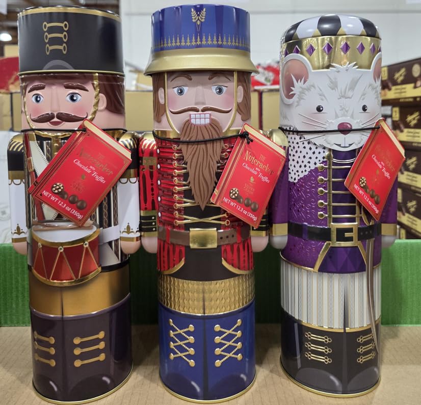 Character Tin Silvercrane Nutcrackers Holiday Gift Tins with Chocolate Truffles 12.3oz 350g (Three Tins)