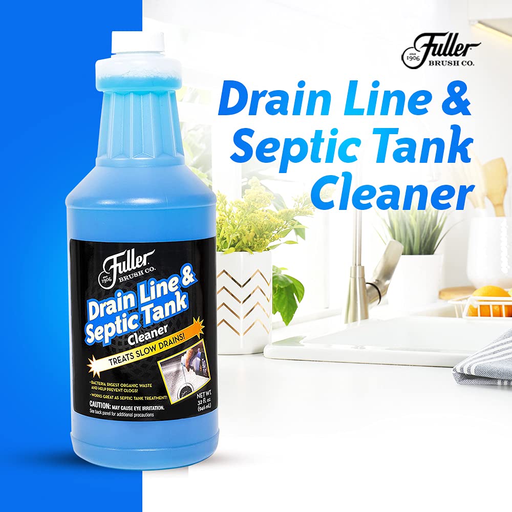 Fuller Brush Drain Line & Septic Tank Cleaner - 32 oz Enzyme-Based Drain Cleaner for Slow Drains, Grease & Food Buildup, Safe for PVC/Metal Pipes