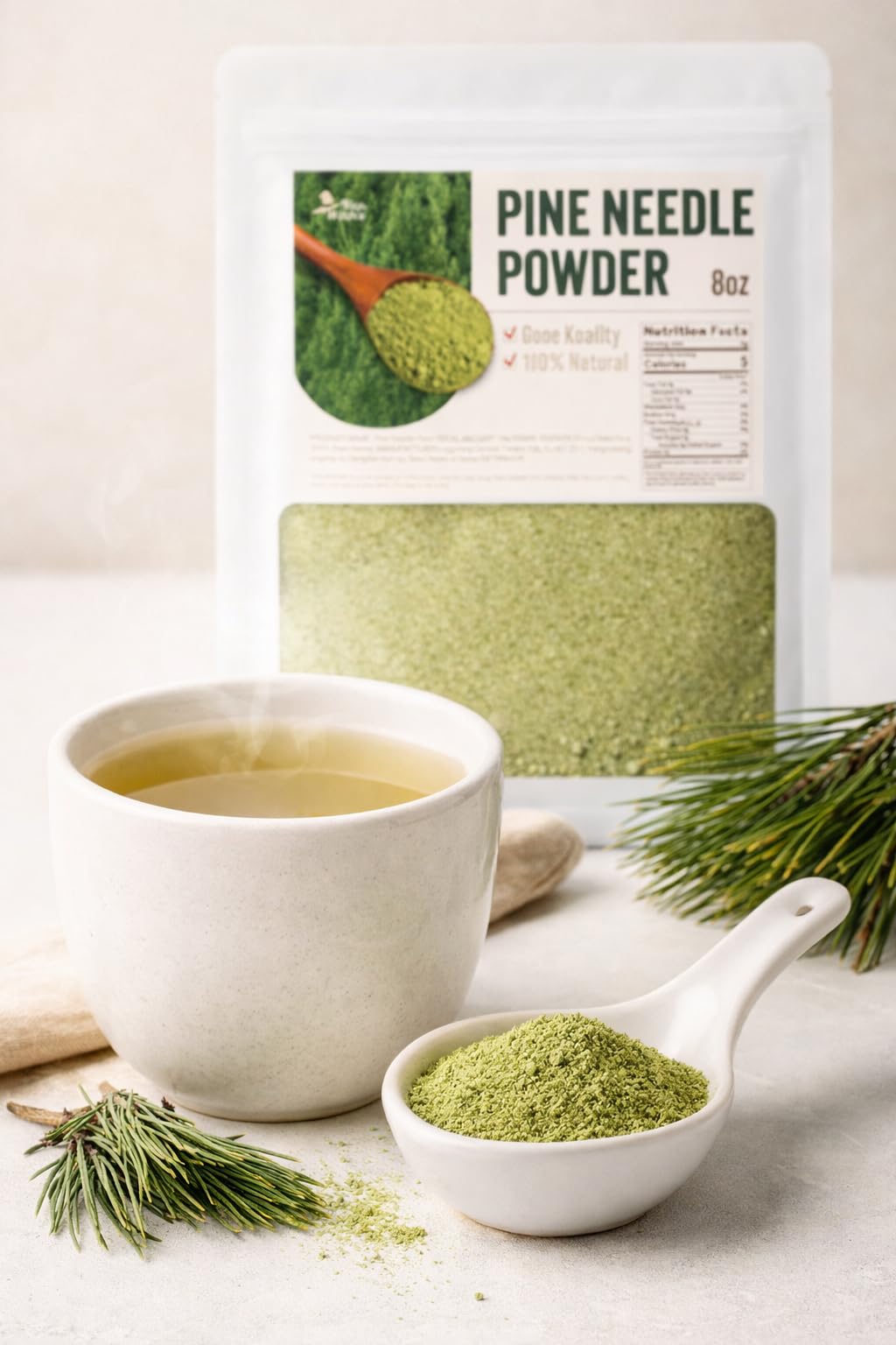 NICE WITCH'S Pine Needle Powder 8 oz (227g), 100% Korean Pine Leaf Powder for Tea, Caffeine-Free Herbal Tea, Smooth & Naturally Refreshing