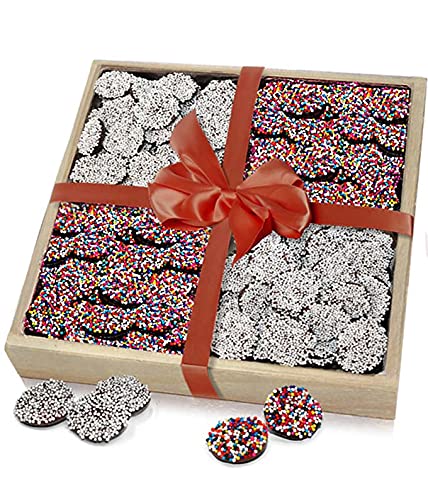 From You Flowers Sprinkle of Nonpareils Gift Tray - Belgian Milk & Dark Chocolate Nonpareils Wooden Gift Box for Birthday & Thank You