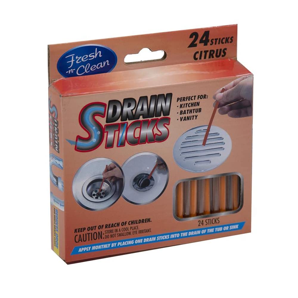 Drain Sticks - Citrus - 24 Sticks Drain Cleaning and Sanitation Sink Freshener Keep Odor Free