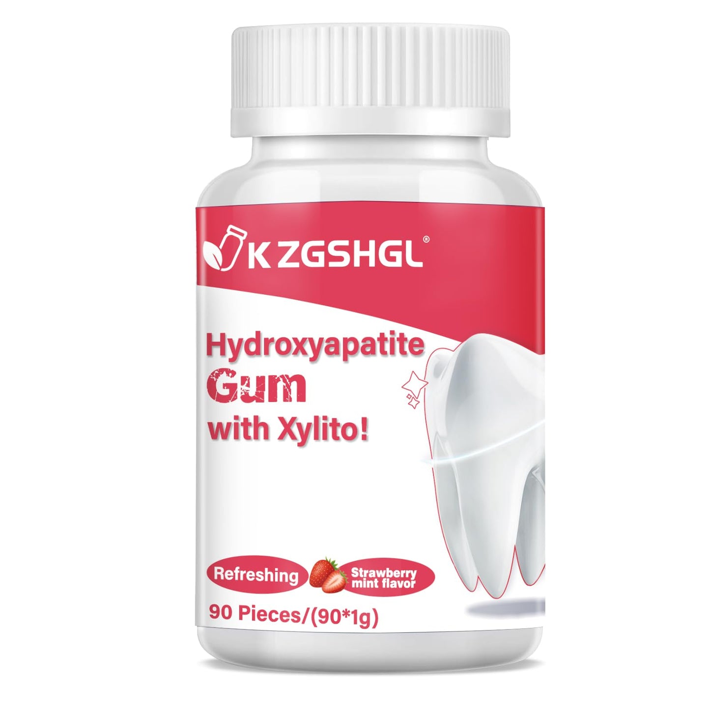 Hydroxyapatite Gum, 90 Pieces, Good for Teeth Remineralization, Sugar-Free Strawberry Chewing Gum with Xylitol, Two pieces after meals to freshen