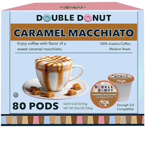 Double Donut Coffee Double Donut Caramel Macchiato Flavored Coffee Pods - Caramel Coffee in Single Serve Coffee Pods for the Keurig K Cups Coffee