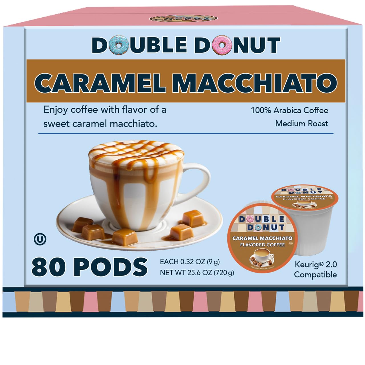 Double Donut Coffee Double Donut Caramel Macchiato Flavored Coffee Pods - Caramel Coffee in Single Serve Coffee Pods for the Keurig K Cups Coffee