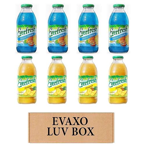 LUV BOX- variety Everfresh Juice 16 oz. pack of 8 , Everfresh Island Punch , Everfresh Pineapple Juice. by evaxo