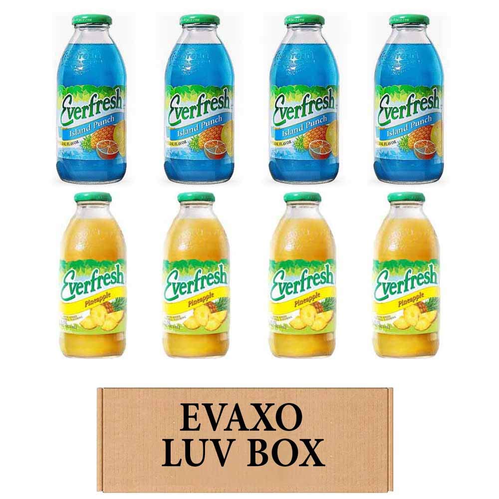 LUV BOX- variety Everfresh Juice 16 oz. pack of 8 , Everfresh Island Punch , Everfresh Pineapple Juice. by evaxo