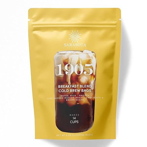 Sarasota Coffee 1905 Cold Brew Coffee Bags | Breakfast Blend Blonde-Medium Roast | 100% Arabica | Smooth & Low Acid | Ground Pouches | Cold Brew Kit